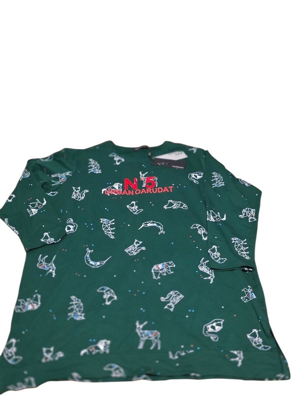 Shitouyu Green No. 5 UrbanOarudat Graphic  Chinese Streetwear T-Shirt Green XXXL